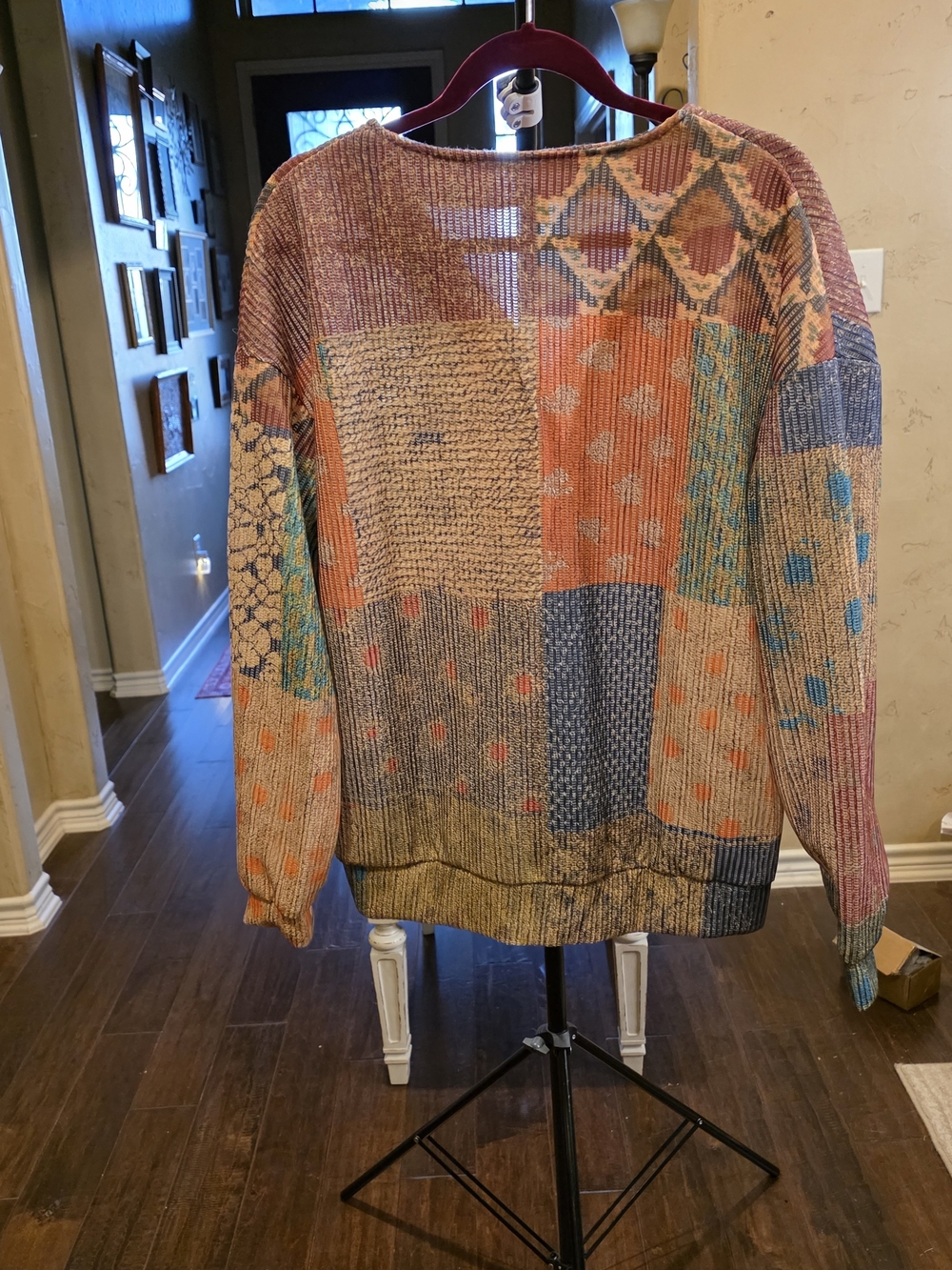 Womens Patchwork Knit Cardigan Large Multicolor Button Front Lightweight Sweater - Picture 2 of 4